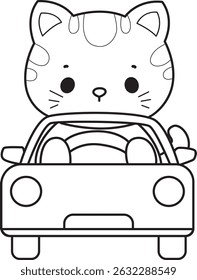 Contorno de um bando de gato bonito com várias atividades.
Lineart de kawaii animal kitty para scrapbook e adesivo.
esboço de gatinho dirigindo um carro
