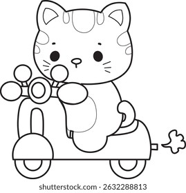 Contorno de um bando de gato bonito com várias atividades.
Lineart de kawaii animal kitty para scrapbook e adesivo.
esboço de gatinho dirigindo uma scooter
