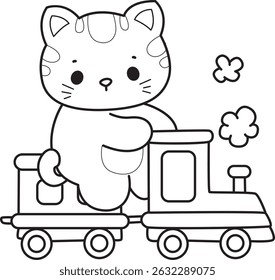 Outline of a bunch of cute cat with various activities.
Lineart of kawaii animal kitty for scrapbook and sticker.
outline of kitten riding a train
