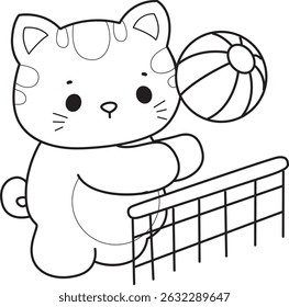Contorno de um bando de gato bonito com várias atividades.
Lineart de kawaii animal kitty para scrapbook e adesivo.
contorno de gatinho jogando uma bola de voleio
