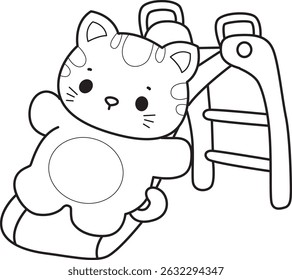 Outline of a bunch of cute cat with various activities.
Lineart of kawaii animal kitty for scrapbook and sticker.
outline of kitten playing a sliding
