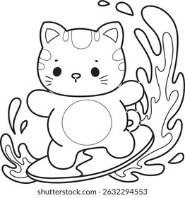Contorno de um bando de gato bonito com várias atividades.
Lineart de kawaii animal kitty para scrapbook e adesivo.
esboço de gatinho jogando um surfe
