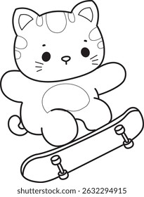 Contorno de um bando de gato bonito com várias atividades.
Lineart de kawaii animal kitty para scrapbook e adesivo.
esboço de gatinho jogando um skate
