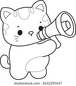 Outline of a bunch of cute cat with various activities.
Lineart of kawaii animal kitty for scrapbook and sticker.
outline of kitten sounding with megaphone
