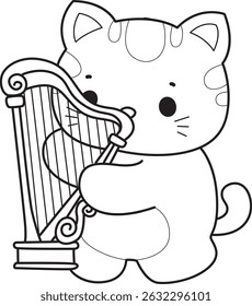 Contorno de um bando de gato bonito com várias atividades.
Lineart de kawaii animal kitty para scrapbook e adesivo.
esboço de gatinho jogando uma harpa
