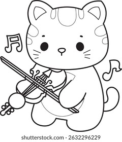 Outline of a bunch of cute cat with various activities.
Lineart of kawaii animal kitty for scrapbook and sticker.
outline of kitten playing a violin
