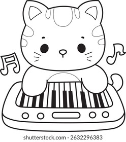 Contorno de um bando de gato bonito com várias atividades.
Lineart de kawaii animal kitty para scrapbook e adesivo.
esboço de gatinho tocando um piano
