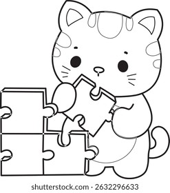 Contorno de um bando de gato bonito com várias atividades.
Lineart de kawaii animal kitty para scrapbook e adesivo.
esboço de gatinho jogando um quebra-cabeça
