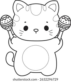 Contorno de um bando de gato bonito com várias atividades.
Lineart de kawaii animal kitty para scrapbook e adesivo.
esboço de gatinho jogando maracas
