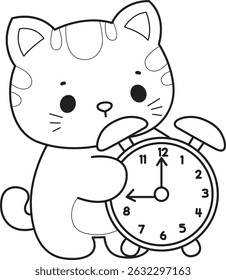 Contorno de um bando de gato bonito com várias atividades.
Lineart de kawaii animal kitty para scrapbook e adesivo.
contorno de gatinho trazer um despertador
