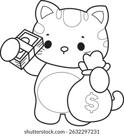 Contorno de um bando de gato bonito com várias atividades.
Lineart de kawaii animal kitty para scrapbook e adesivo.
esboço de gatinho trazer muito dinheiro
