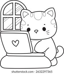 Contorno de um bando de gato bonito com várias atividades.
Lineart de kawaii animal kitty para scrapbook e adesivo.
contorno da digitação de gatinhos no bloco de notas
