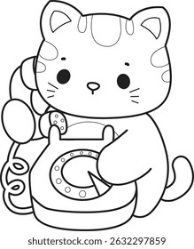 Contorno de um bando de gato bonito com várias atividades.
Lineart de kawaii animal kitty para scrapbook e adesivo.
esboço da chamada do gatinho por telefone
