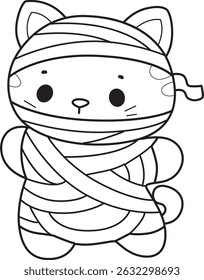 Outline of a bunch of cute cat with various activities.
Lineart of kawaii animal kitty for scrapbook and sticker.
outline of kitten with mummy costume
