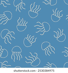 Contorno Bunch of Jellyfish Vetor sem emenda padrão ilustração Design