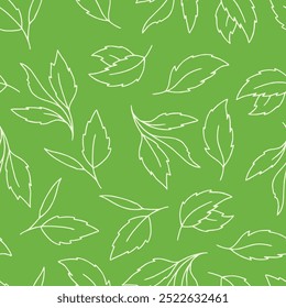 Outline Bunch of Tea Leaves Vector Seamless Pattern illustration Design