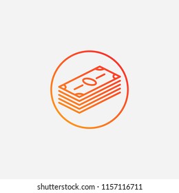 Outline a bundle of dollars icon,gradient illustration,vector money sign symbol