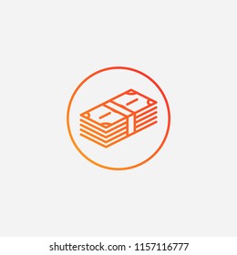 Outline a bundle of dollars icon,gradient illustration,vector money sign symbol