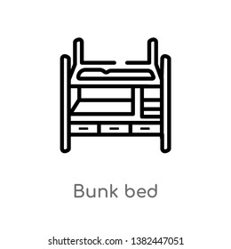outline bunk bed vector icon. isolated black simple line element illustration from furniture concept. editable vector stroke bunk bed icon on white background
