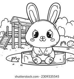 Outline bunny vector illustration for child book on the white background. coloring page