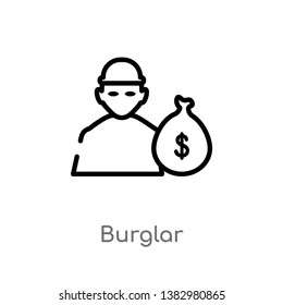 outline burglar vector icon. isolated black simple line element illustration from job profits concept. editable vector stroke burglar icon on white background