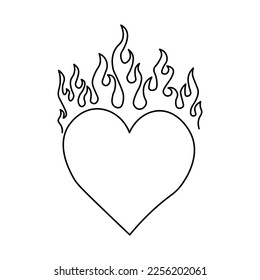 Outline burning heart icon. Heart silhouette with fire, blazing love pictogram. Vector illustration