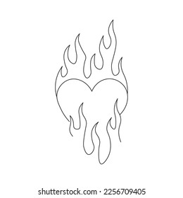 Outline burning heart icon. Heart silhouette with fire, blazing love pictogram. Vector illustration