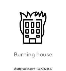 outline burning house vector icon. isolated black simple line element illustration from buildings concept. editable vector stroke burning house icon on white background