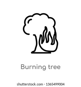 outline burning tree vector icon. isolated black simple line element illustration from meteorology concept. editable vector stroke burning tree icon on white background