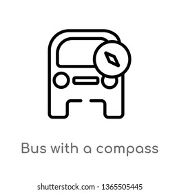 outline bus with a compass vector icon. isolated black simple line element illustration from mechanicons concept. editable vector stroke bus with a compass icon on white background