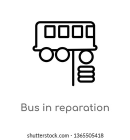 outline bus in reparation vector icon. isolated black simple line element illustration from mechanicons concept. editable vector stroke bus in reparation icon on white background