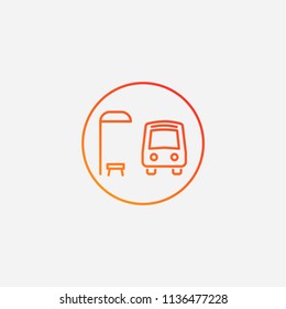Outline bus stop icon,gradient illustration,vector station sign symbol