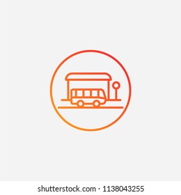 Outline bus stop icon,gradient illustration,vector service sign symbol