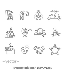 outline business career people icon set, job human, work professional employee, team search, candidate person, thin line web symbols on white background - editable stroke vector illustration eps 10