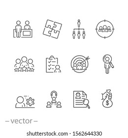 outline business career people icon set, corporate job human, work professional employee, team search, candidate person, vector thin line web symbols on white background