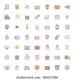 Outline business colored icons vector big set. Clean and simple design.
