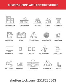 Outline business icons with editable stroke