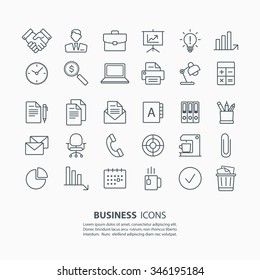 Outline business and office icons set. Vector illustration.