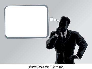 Outline of a Businessman deep in thought.