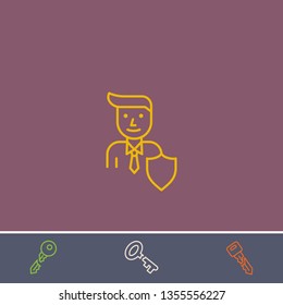 Outline businessman shield icon.Best businessman shield vector, illustrated icon for modern web and mobile design.Bonus broken key symbol