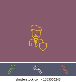 Outline businessman shield icon.Best businessman shield vector, illustrated icon for modern web and mobile design.Bonus broken key symbol