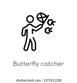 outline butterfly catcher vector icon. isolated black simple line element illustration from activity and hobbies concept. editable vector stroke butterfly catcher icon on white background