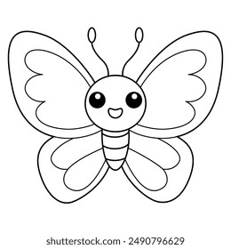 Outline butterfly for coloring page for kids. Colourless insect. Educational page for toddlers
