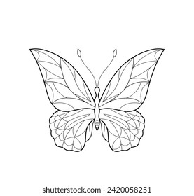 Outline butterfly design for coloring, stained glass and decoration.