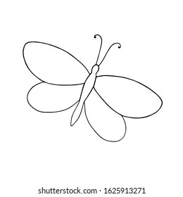 An outline butterfly, simple hand drawn vector illustration, contour drawing in doodle style, symbol of summer and nature