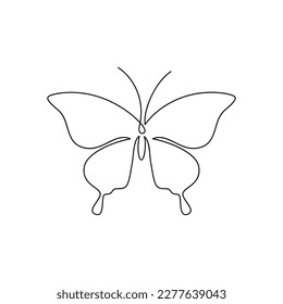 Outline butterfly vector one line continuous drawing illustration. Hand drawn moth linear silhouette icon. Minimal design element for print, banner, card, poster, brochure, logo, product packaging.