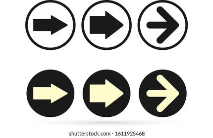 Outline button arrow icon set isolated on white. Black symbol for web in round. Sketch circle with arrow. Vector stock illustration