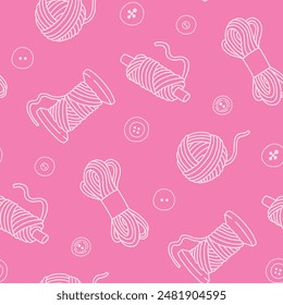Outline Buttons Threads Yarn Seamless Pattern Vector illustration Design