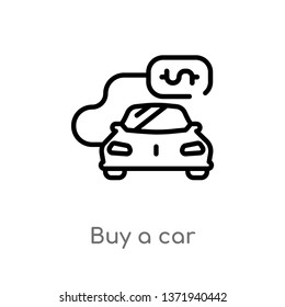 outline buy a car vector icon. isolated black simple line element illustration from commerce concept. editable vector stroke buy a car icon on white background