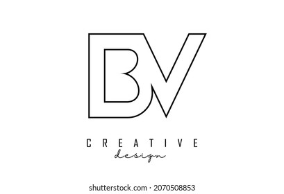 Outline BV letters logo with a minimalist design. Geometric vector illustration with black lines.